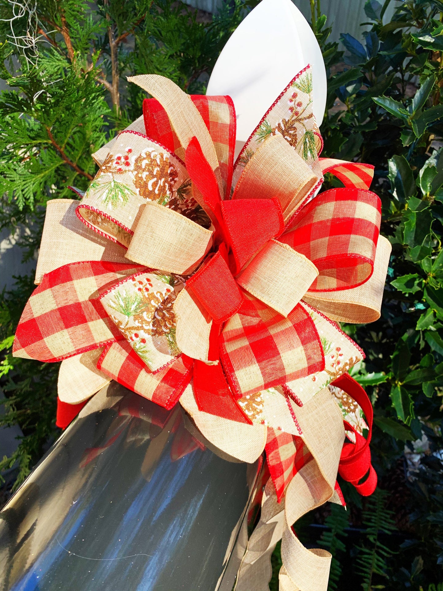 Winter Collection - Winter,Winter Bow,Pinecones,Pinecones Bow,Pinecones Ribbon,Mailbox Bow,Wreath Bow,Large Bow,Gift Bow,Gift Basket Bow