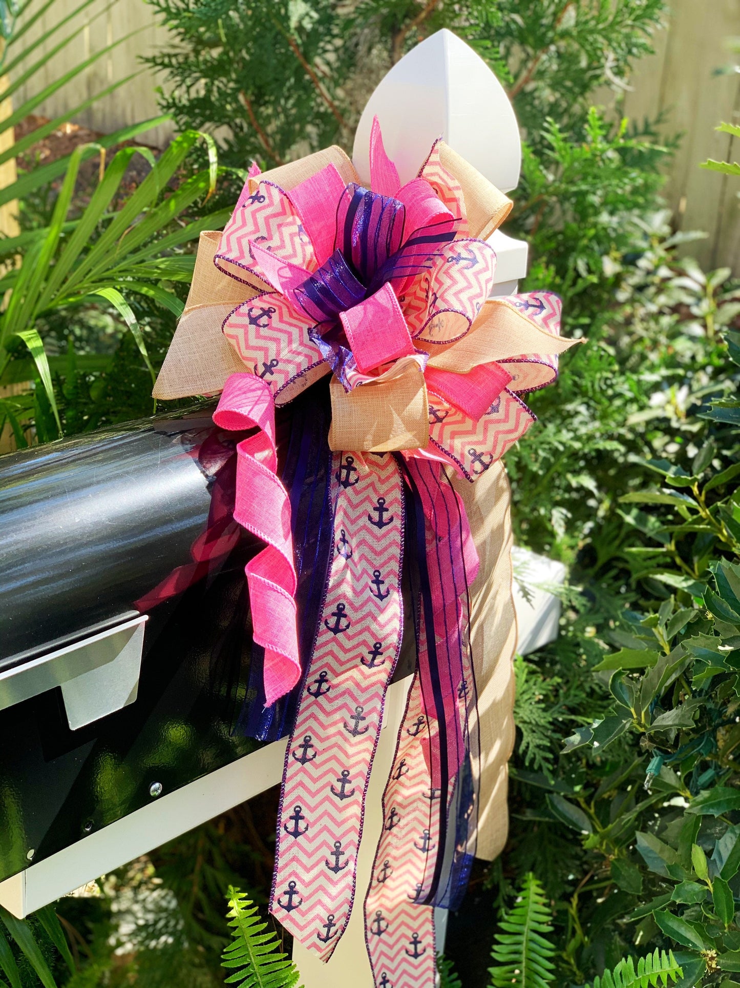 Summer Collection - Anchors Away, Anchors Ribbon, Summer Bow, Summer, Summer Decor, Nautical, Nautical Bow, Pink Stripe Bow, Pink Bow, Bow