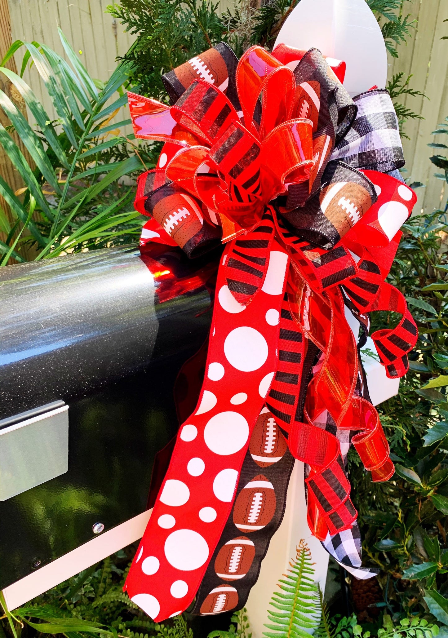 Sports Collection - Red, Black and White Bow, Sports Bow, Football Bow, Football Decor, Sports Decor, Bow, Bows, Mailbox Bow, Wreath Bow