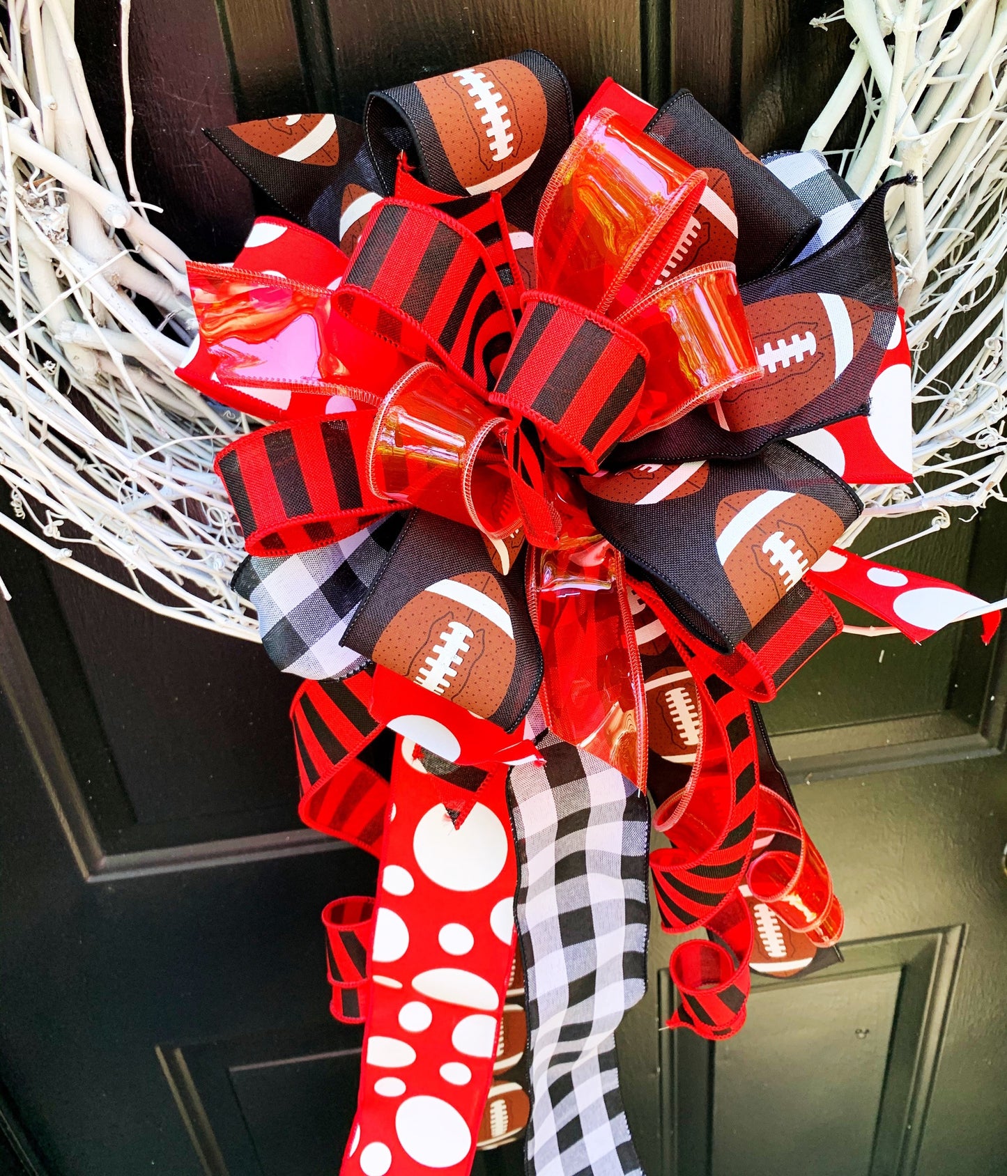 Sports Collection - Red, Black and White Bow, Sports Bow, Football Bow, Football Decor, Sports Decor, Bow, Bows, Mailbox Bow, Wreath Bow