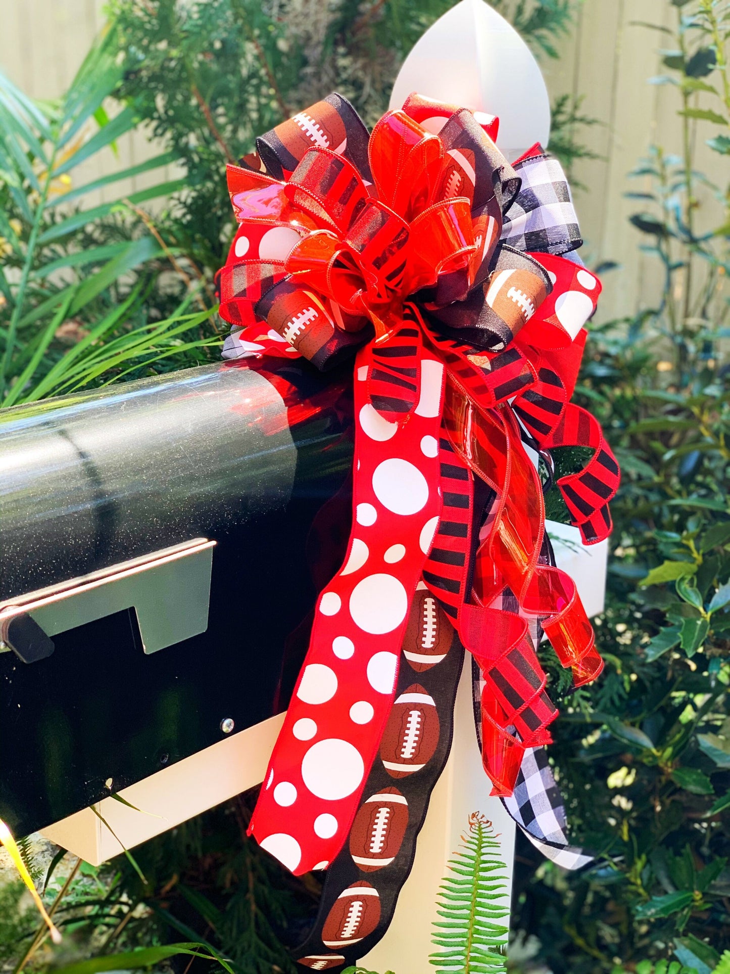 Sports Collection - Red, Black and White Bow, Sports Bow, Football Bow, Football Decor, Sports Decor, Bow, Bows, Mailbox Bow, Wreath Bow