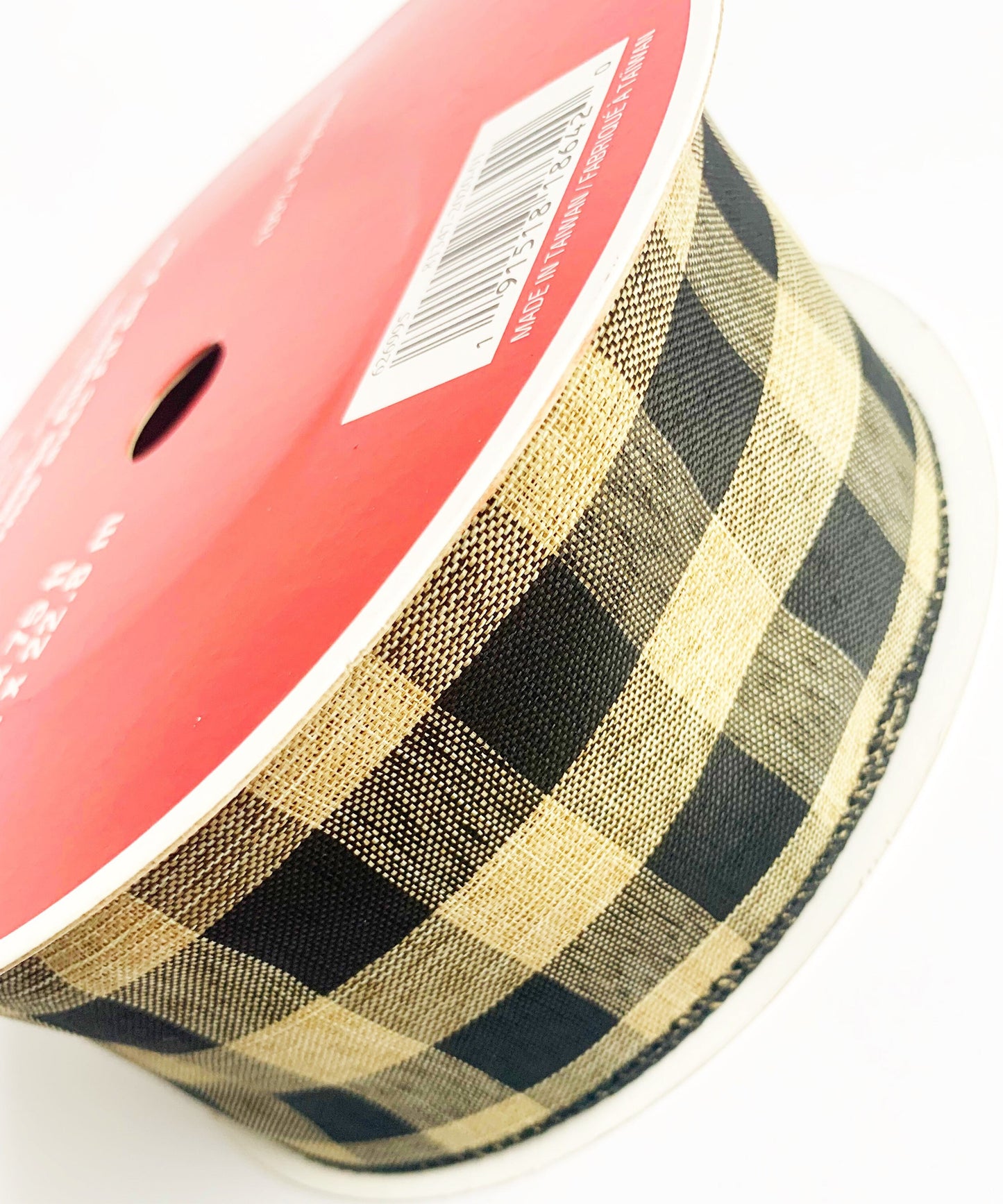 Ribbon Roll - Plaid Ribbon, Plaid Check Ribbon, Plaid, Check Ribbon, Wired Ribbon, Ribbon, Craft, Craft Ribbon, Bow Ribbon, Tan Ribbon