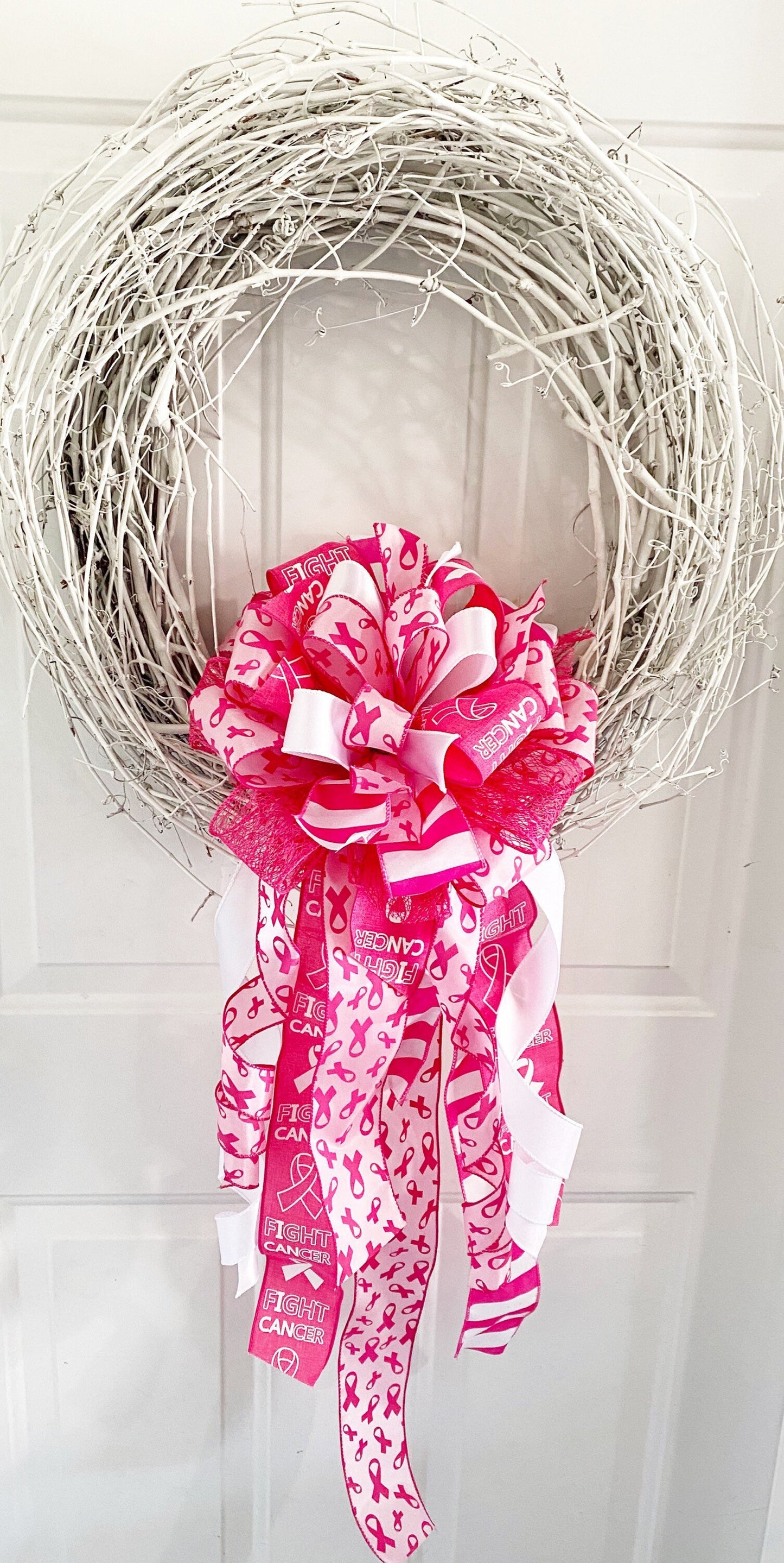 Breast Cancer Awareness Bow in Shades of Pink. Perfect for Mailbox, Door, and Wreath.