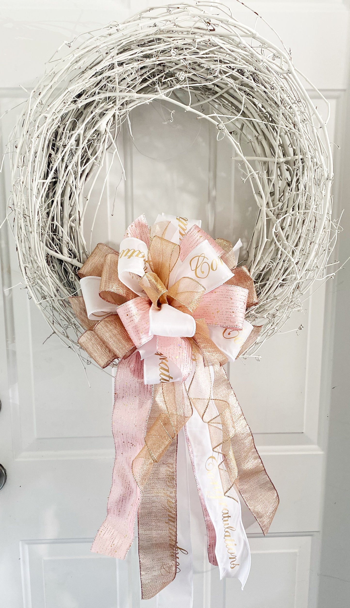 Congratulations Bow in Rose Gold, Gold, and White. Perfect for Mailbox, Door, and Wreath.