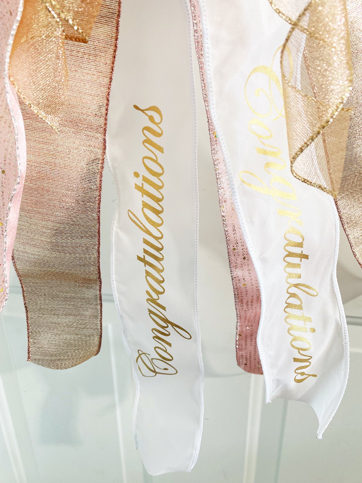 Congratulations Bow in Rose Gold, Gold, and White. Perfect for Mailbox, Door, and Wreath.