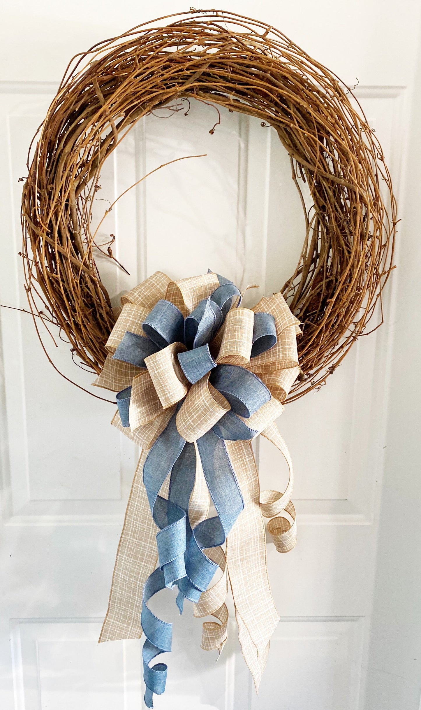 Denim and Khaki Bow. Perfect for Mailbox, Door, and Wreath.