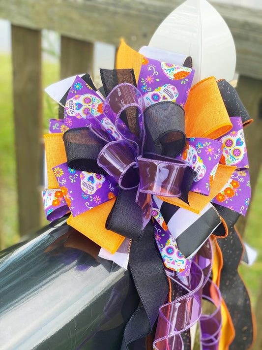 Halloween Collection - Bow,Halloween Bow, Day of the Dead,Day of the Dead Decor,Mailbox Bow,Wreath Bow,Gift Bow,Decor,Skulls,Gift