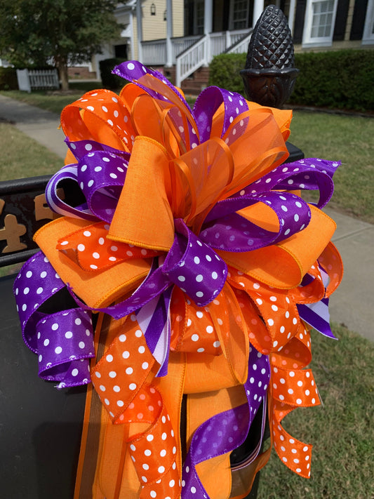 Sports Collection - Purple and Orange Bow, Clemson Mailbox Bow,Mailbox Bow,Clemson Wreath Bow,Football Bow,Clemson Wreath Bow,Large Bow