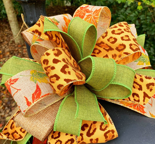 Fall Collection- Leopard Bow, Leopard, Leopard Print Bow, Fall Bow, Fall Decor, Fall, Mailbox Bow, Wreath Bow, Large Bow, Gift, Gift Bow
