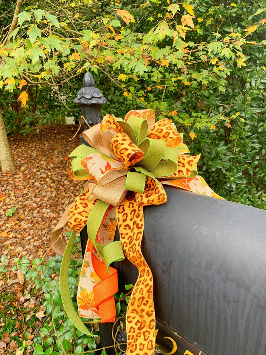 Fall Collection- Leopard Bow, Leopard, Leopard Print Bow, Fall Bow, Fall Decor, Fall, Mailbox Bow, Wreath Bow, Large Bow, Gift, Gift Bow