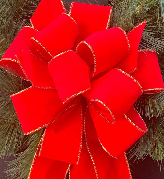 Red Velvet Bow, Red Bow, Christmas Bow, Mailbox Bow, Wreath Bow, Velvet Bow, Velvet, Bow, Gift Bow