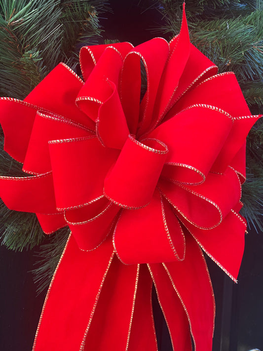 Red Velvet Christmas and Holiday Bow. Perfect for Mailbox, Door, and Wreath.