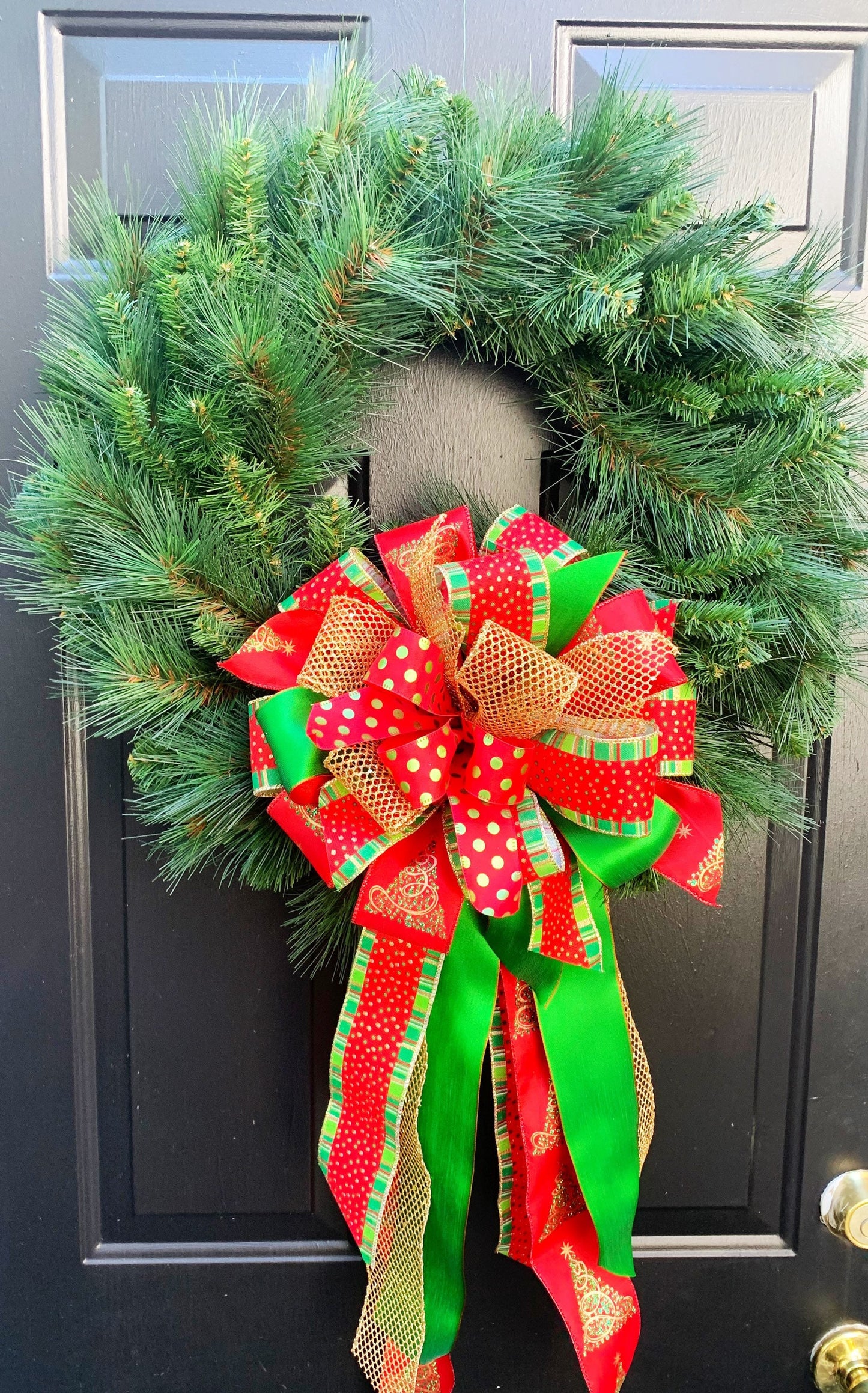 Christmas Bow in Red and Green Featuring Christmas Tree Bow. Perfect for Mailbox, Door, and Wreath.