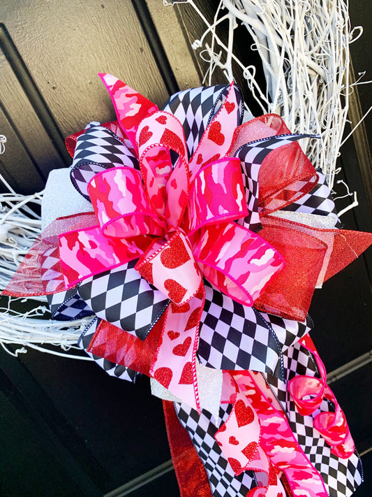 Valentines Collection- Wild 4 You Bow, Valentines Bow, Wreath Bow, Mailbox Bow, Gift Basket Bow, Holiday Bow, Hearts Bow, Valentines Hearts