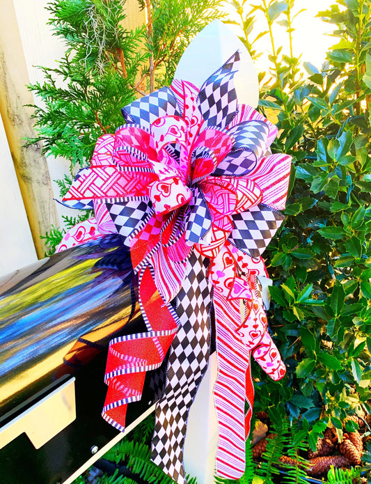 Valentines Collection- Red Hearts Bow, Mailbox Bow, Wreath Bow, Valentines Wreath Bow, Valentines Mailbox Bow, Hearts Bow, Holiday Bow