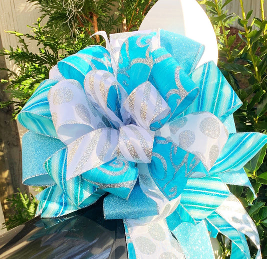 Everyday Collection - Teal Bow, Teal/Silver Bow, Mailbox Bow, Wreath Bow, Silver Bow, Large Bow, Bows, Bow, Gift Bow, Gift