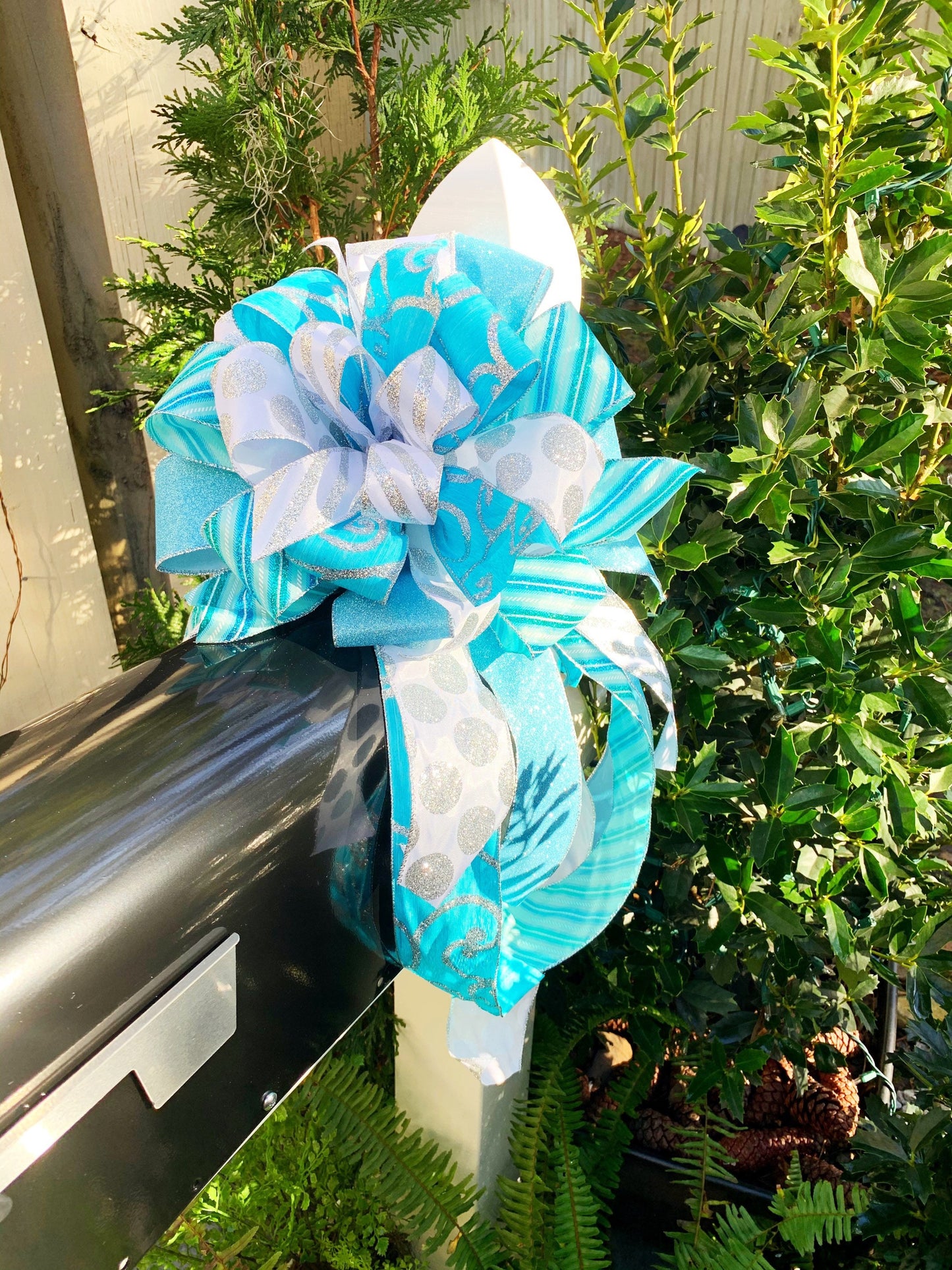 Everyday Collection - Teal Bow, Teal/Silver Bow, Mailbox Bow, Wreath Bow, Silver Bow, Large Bow, Bows, Bow, Gift Bow, Gift