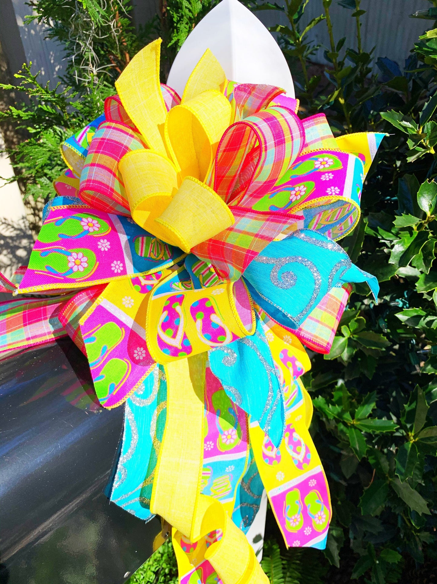 Summer Collection - Beach Bow,Flip Flops,Bow,Bows,Mailbox Bow,Wreath Bow,Large Bow,Summer Bow,Bright Bow,Gift,Gift Bow,Wired Ribbon, Ribbon