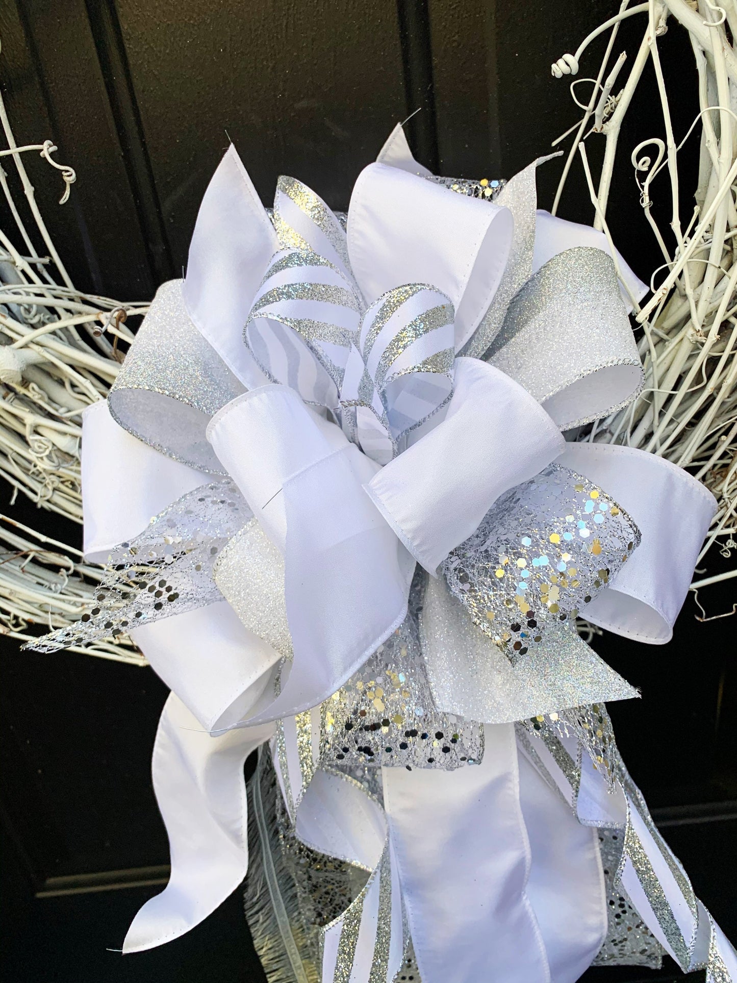 Sympathy Collection - Sympathy Bow,Mailbox Bow,Wreath Bow,Bow,Bows,White Bow,White/Silver Bow,Holiday Bow, Christmas Bow,Silver Bow,Silver