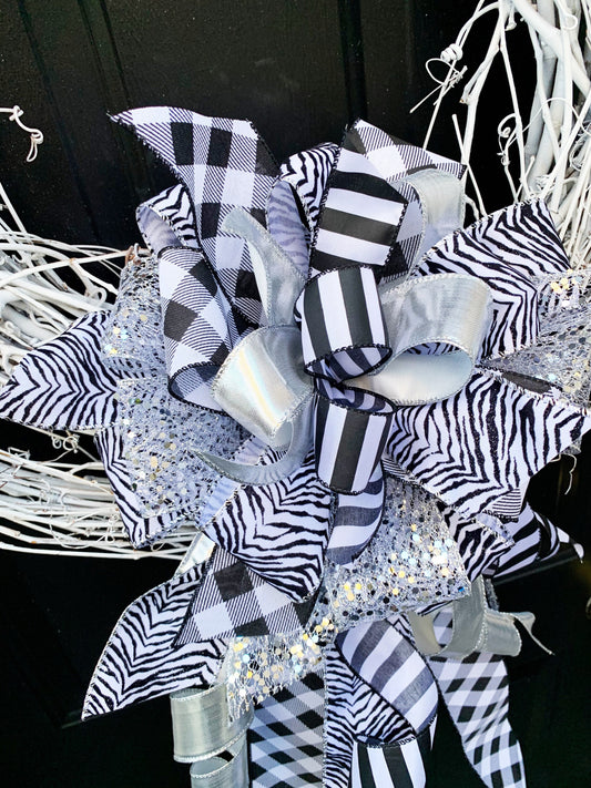 Everyday Collection - Zebra Bow, Black/White Bow, Mailbox Bow, Wreath Bow, Holiday, Holiday Bow, Christmas Bow, Large Bow, Bow, Bows