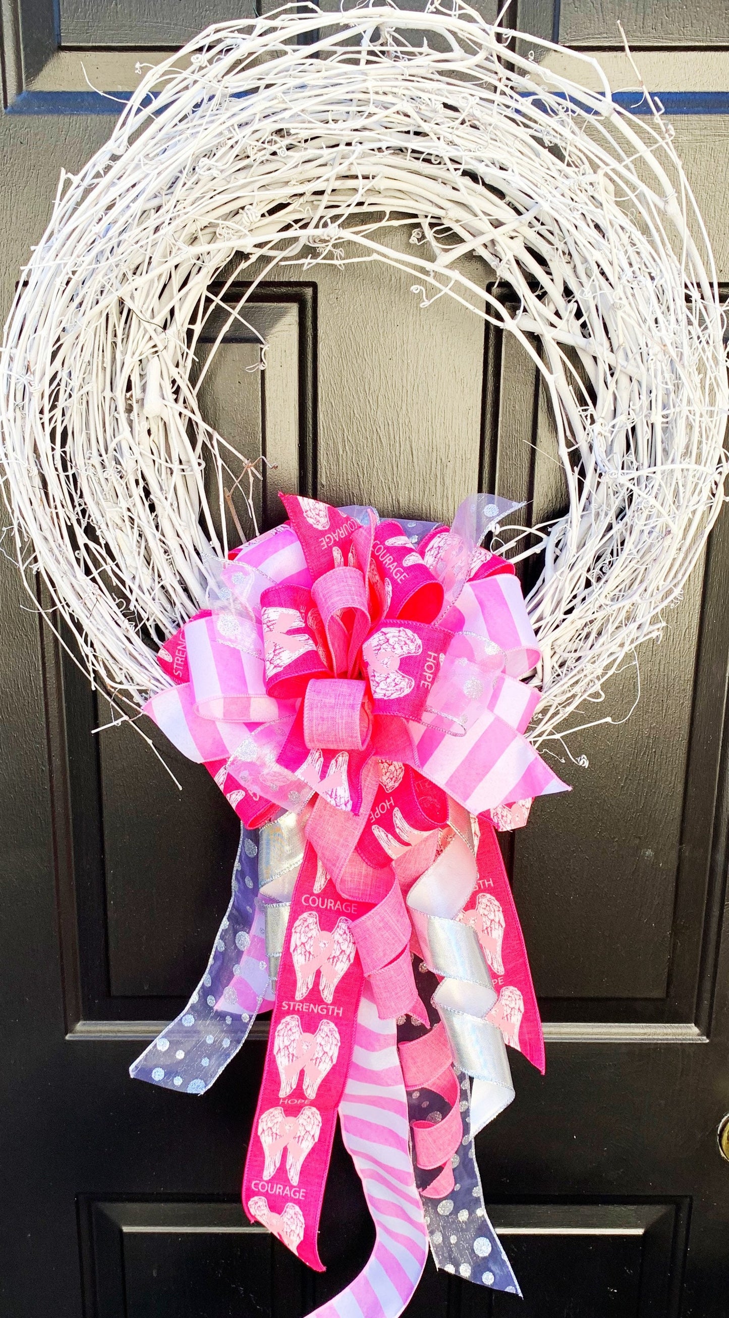 Breast Cancer Awareness Bow in Shades of Pink. Perfect for Mailbox, Door, and Wreath.