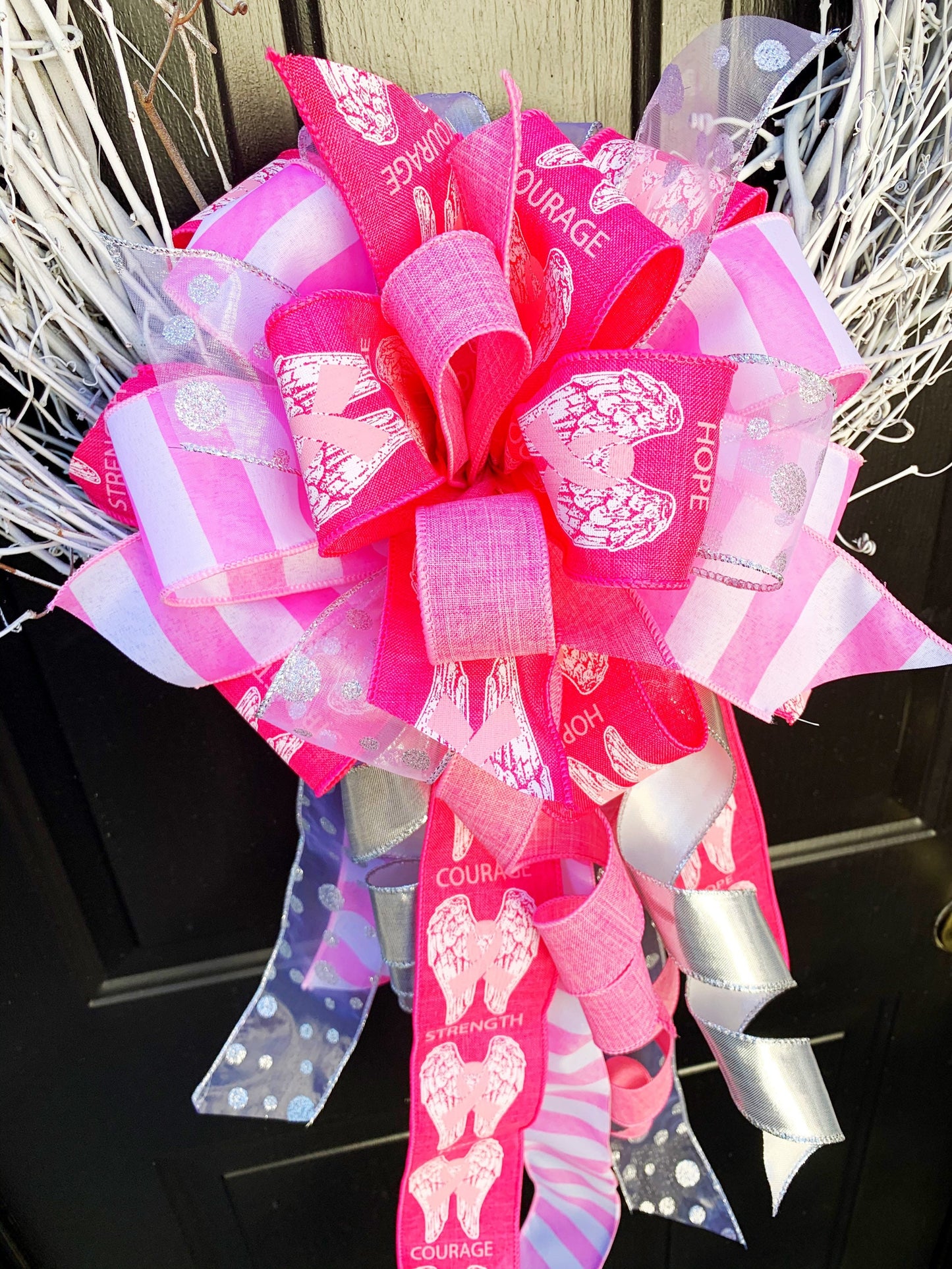 Breast Cancer Awareness Bow in Shades of Pink. Perfect for Mailbox, Door, and Wreath.