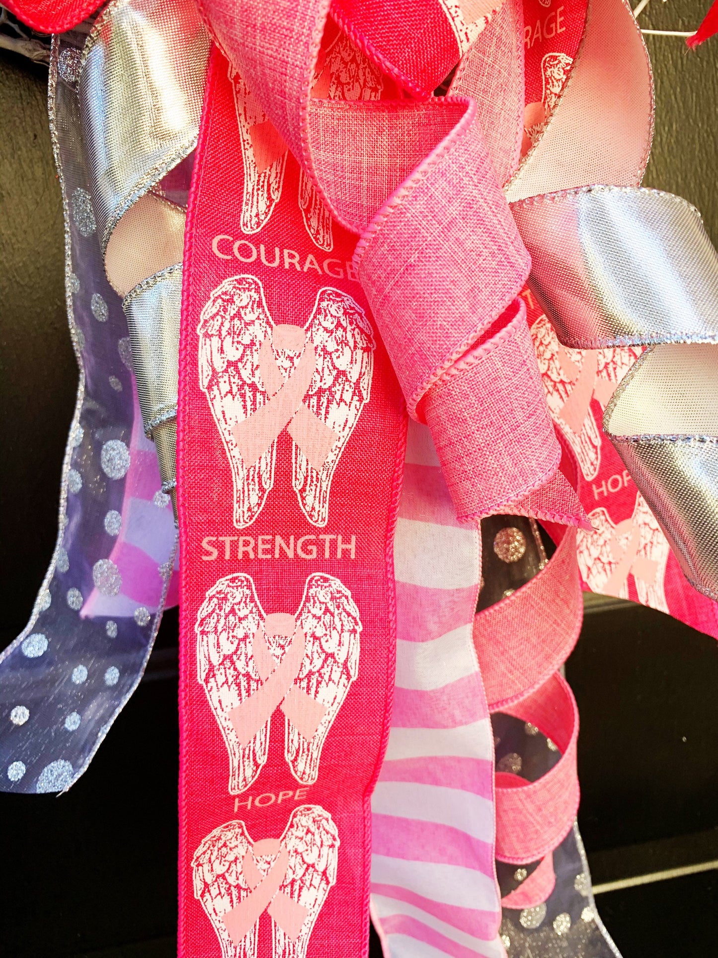 Breast Cancer Awareness Bow in Shades of Pink. Perfect for Mailbox, Door, and Wreath.