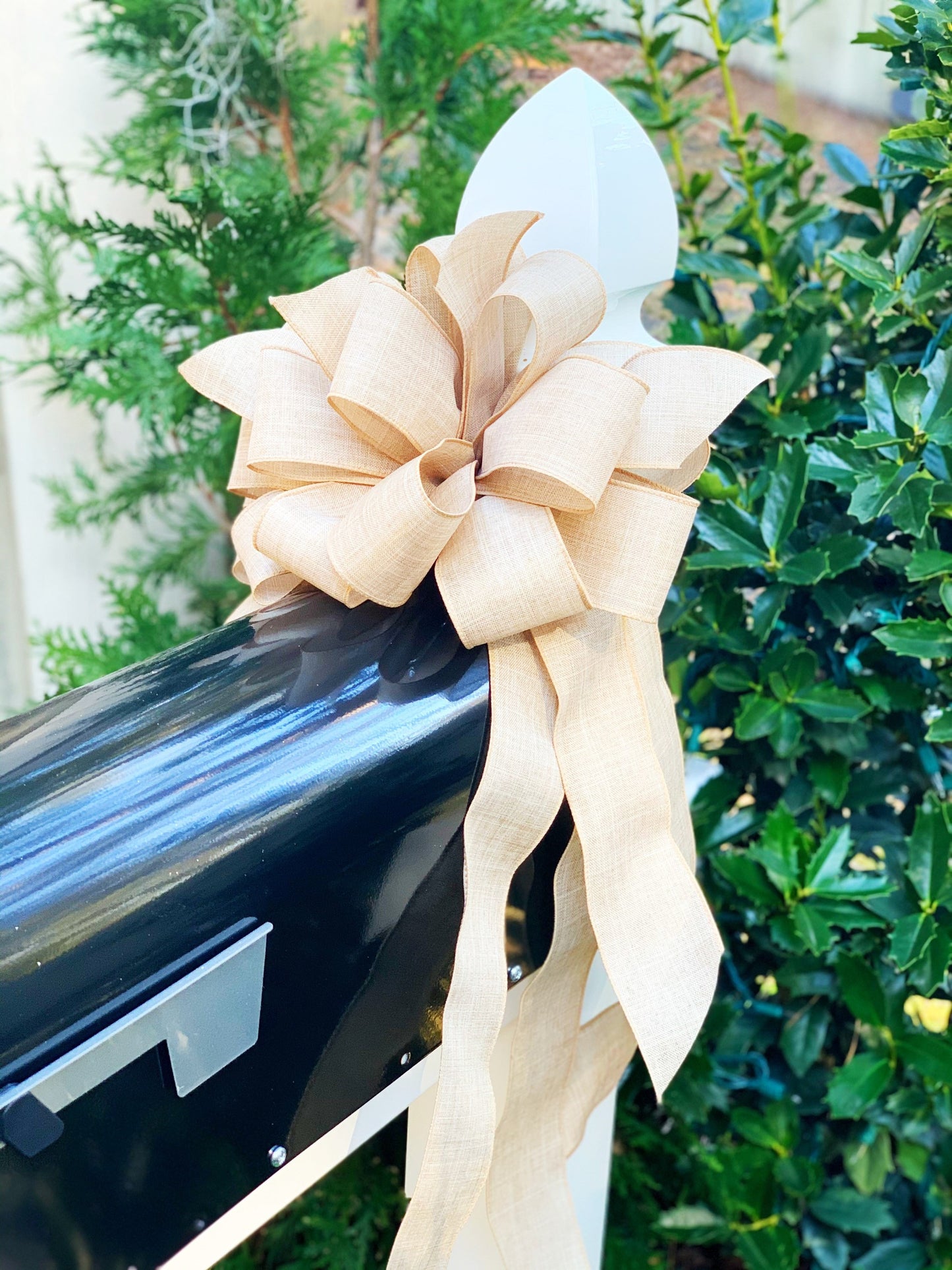 Burlap Beige Bow. Perfect for Mailbox, Door, and Wreath.