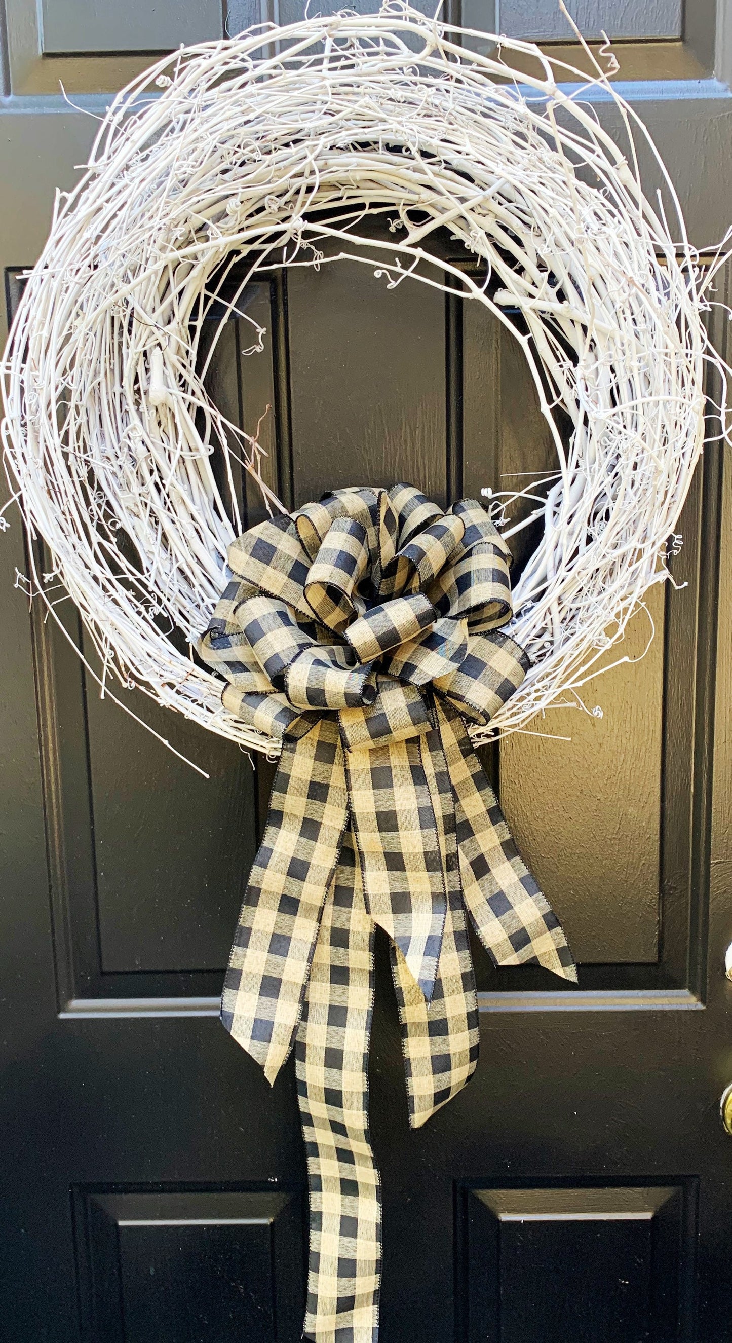 Black & Beige Buffalo Check Bow. Perfect for Mailbox, Door, and Wreath.