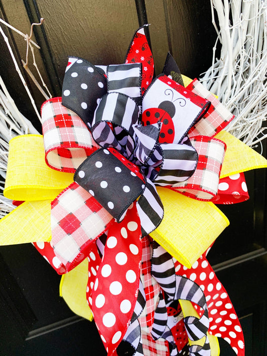 Everyday Collection - Lady Bug Bow, Lady Bug, Bow, Bows, Wreath Bow, Mailbox Bow, Summer Bow, Large Bow