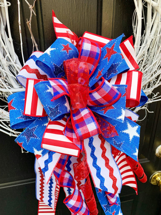 Patriotic Collection - Patriotic Bow, Patriotic, Patriotic Decor, July 4th Decor, July Fourth, Mailbox Bow, Wreath Bow, Red White Blue Bow