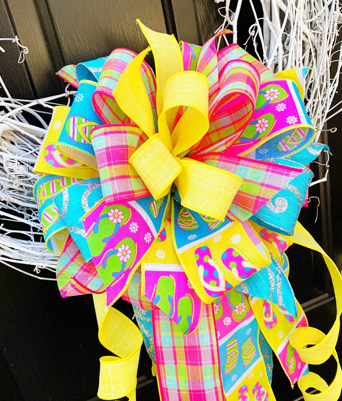 Summer Collection - Beach Bow,Flip Flops,Bow,Bows,Mailbox Bow,Wreath Bow,Large Bow,Summer Bow,Bright Bow,Gift,Gift Bow,Wired Ribbon, Ribbon