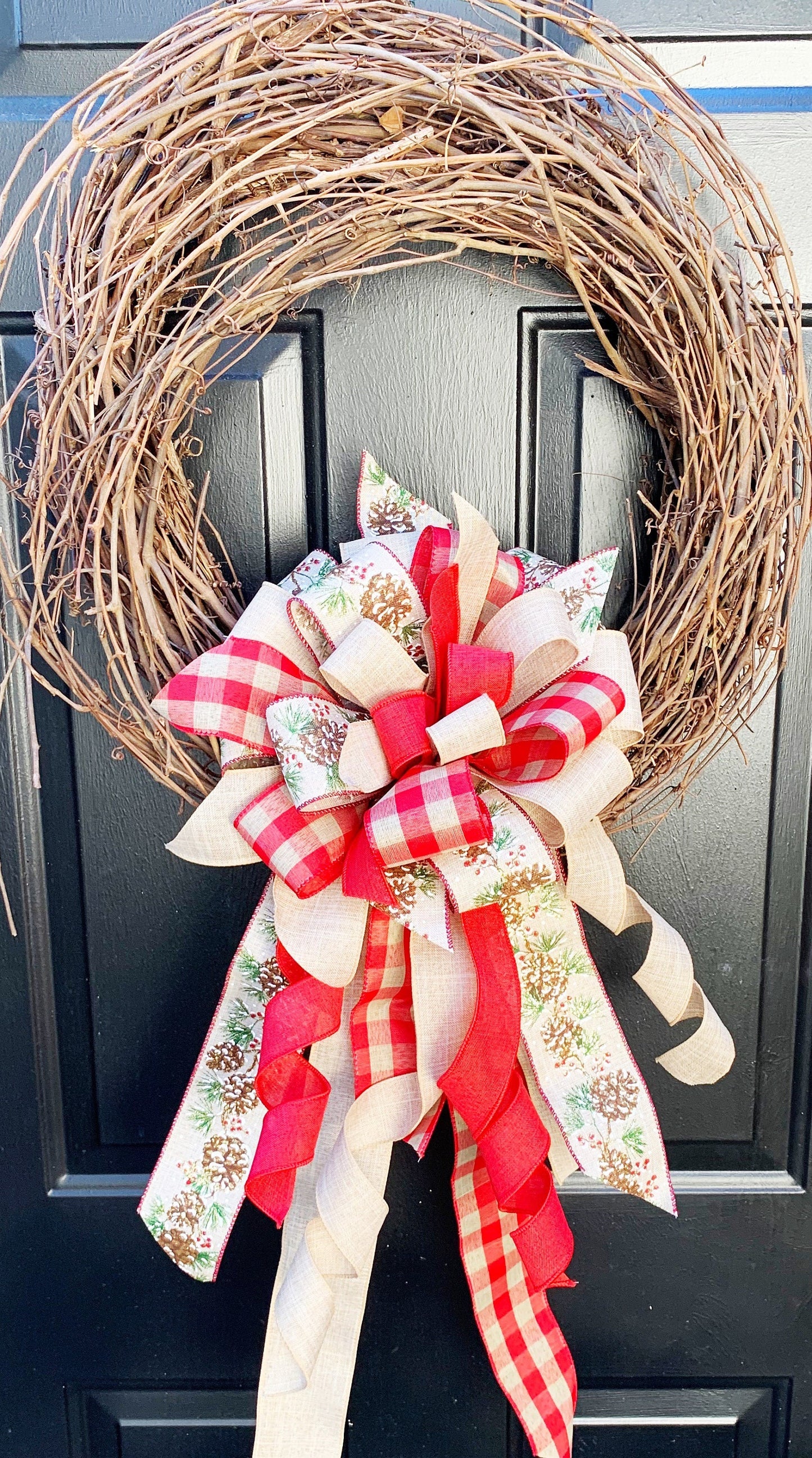 Winter Collection - Winter,Winter Bow,Pinecones,Pinecones Bow,Pinecones Ribbon,Mailbox Bow,Wreath Bow,Large Bow,Gift Bow,Gift Basket Bow