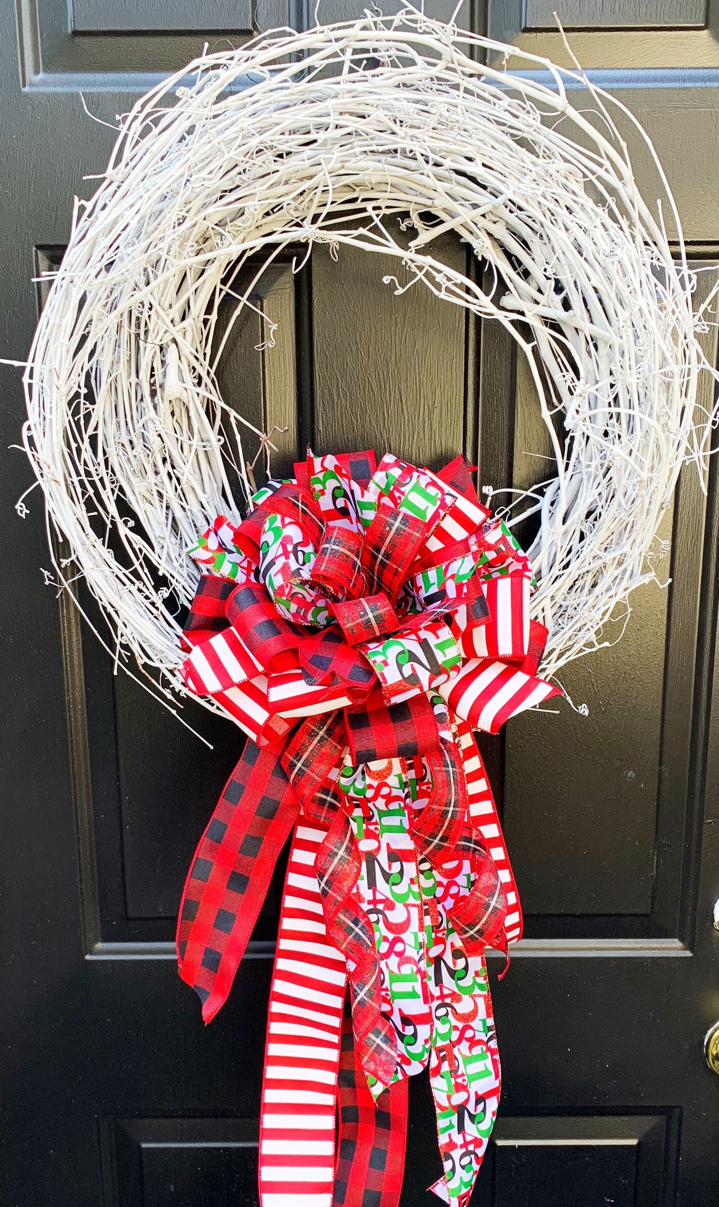 Christmas Countdown Bow Featuring Multipattern Ribbons. Perfect for Mailbox, Door, and Wreath.