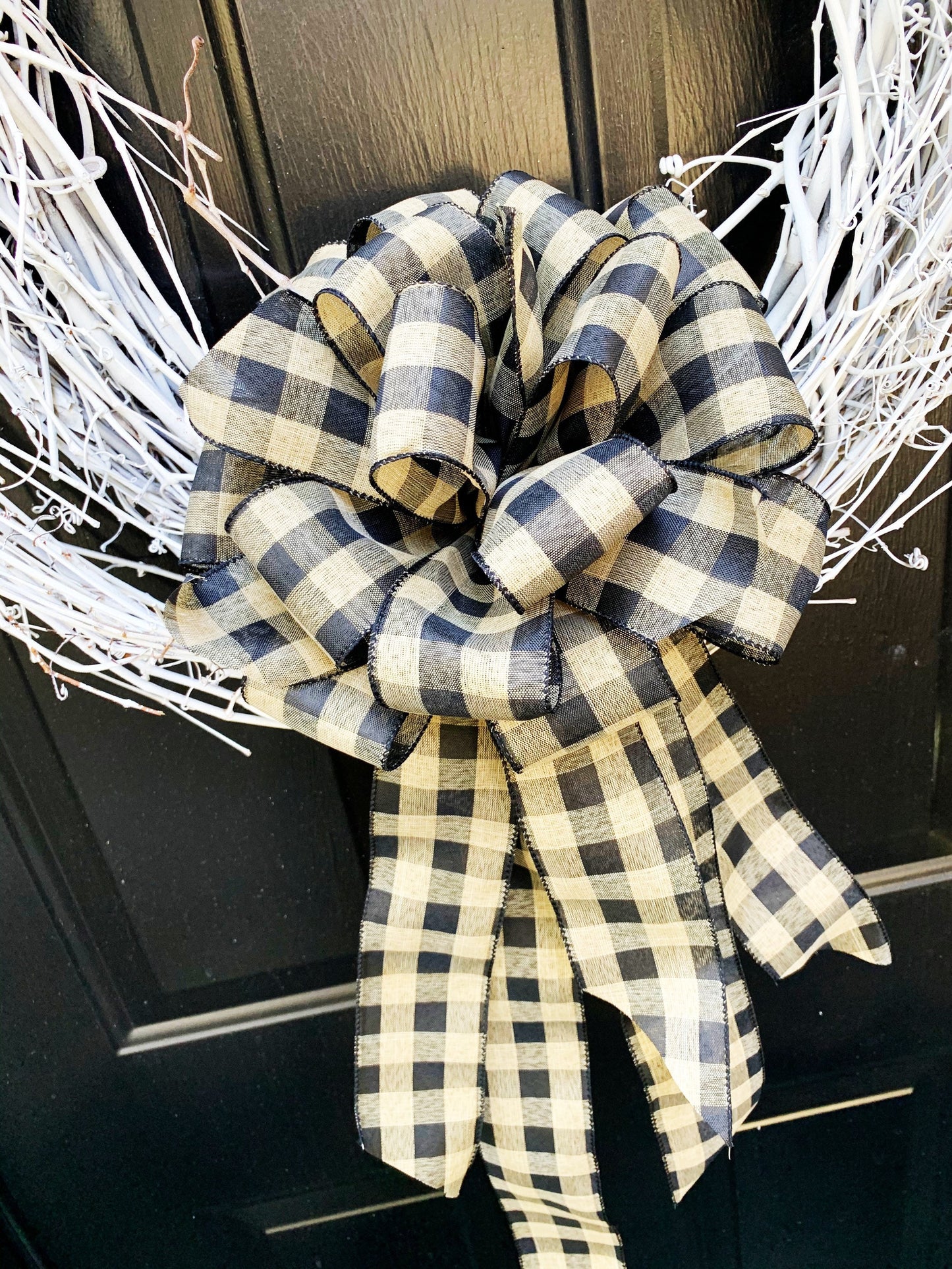 Black & Beige Buffalo Check Bow. Perfect for Mailbox, Door, and Wreath.