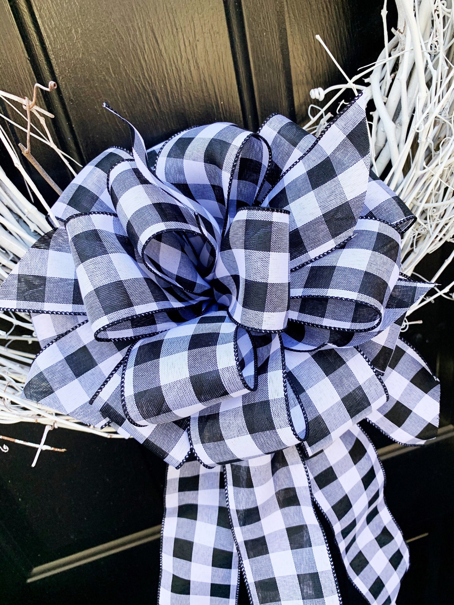 Black & White Buffalo Check Bow. Perfect for Mailbox, Door, and Wreath.