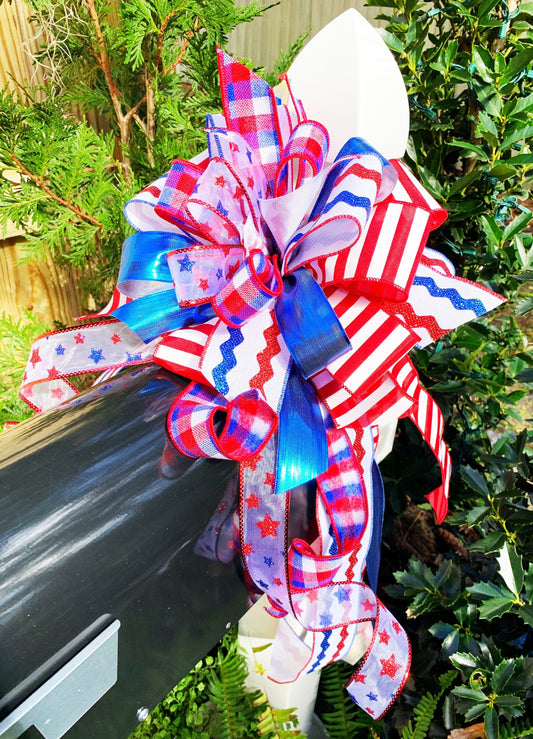 Patriotic Collection - Patriotic,Patriotic Bow,Patriotic Decor,Mailbox Bow,Wreath Bow,Bow,Bows,Large Bow,Stars Ribbon,Stars and Stripes Bow