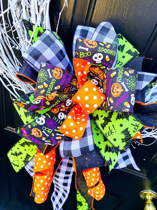 Halloween Collection - Halloween, Halloween Bow, Halloween Ribbon, Spooky, Spooky Bow, Bows, Bow, Large Bow, Mailbox Bow, Wreath Bow, Gift