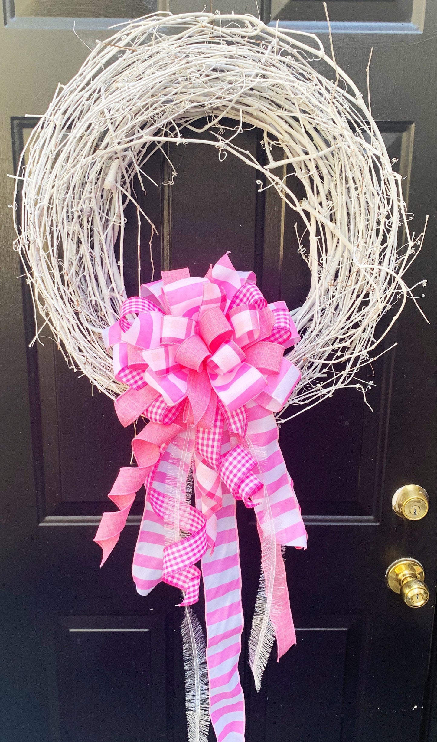 Baby Girl Bow in Pink and White Mixed Patterns. Perfect for Mailbox, Door, and Wreath.