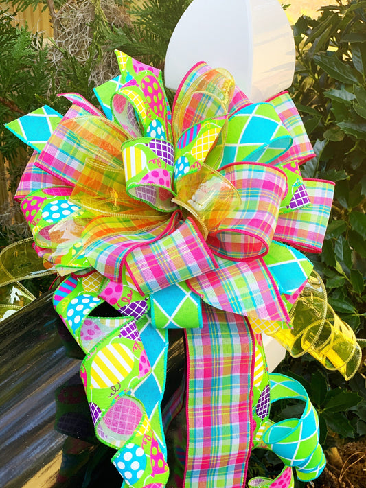 Birthday Bow with Vibrant Multicolor and Patterns. Perfect for Mailbox, Door, and Wreath.