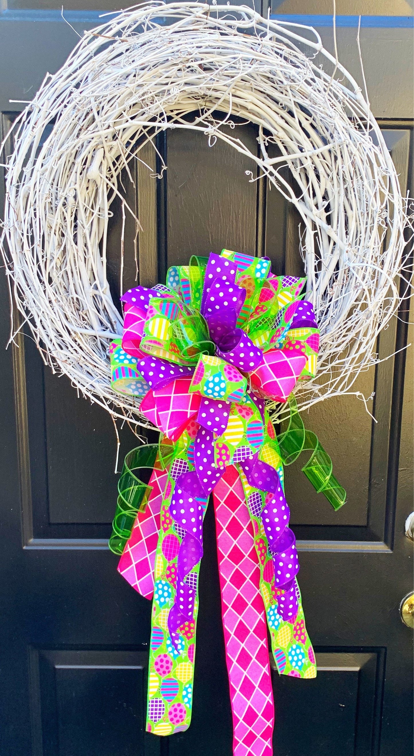 Birthday Bow with Vibrant Multicolor, Featuring Purple Polka Dot Ribbon. Perfect for Mailbox, Door, and Wreath.