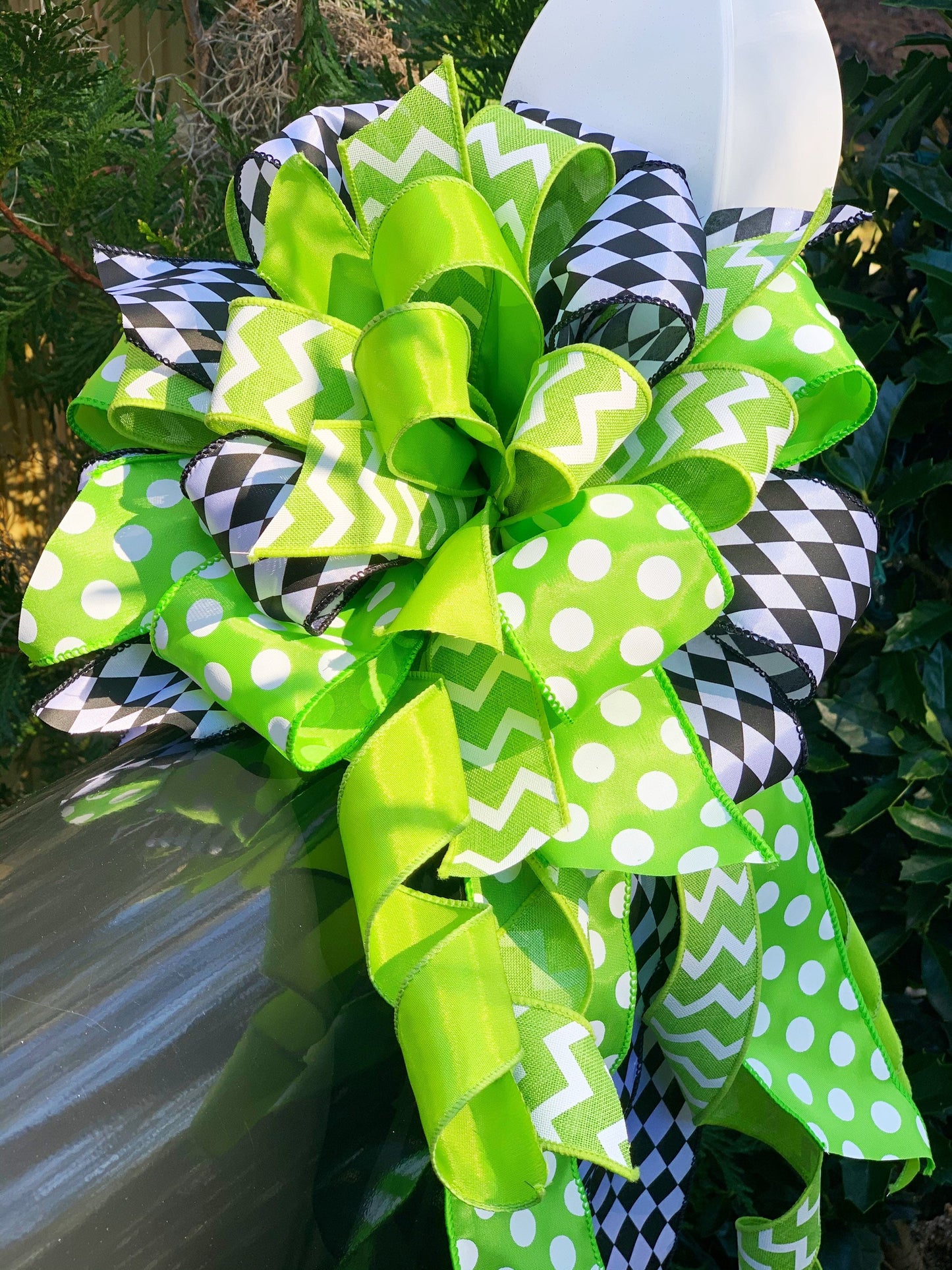 Everyday Collection - Green/Black Bow, Green Bow, Black Bow, Mailbox Bow, Wreath Bow, Large Bow, Gift, Gift Bow, Bows, Ribbon Bow