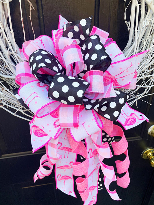 Summer Collection - Pink Flamingo Bow, Pink Flamingo, Pink Bow, Polka Dot Bow, Polka Dots, Summer Bow, Mailbox Bow, Wreath Bow, Large Bow