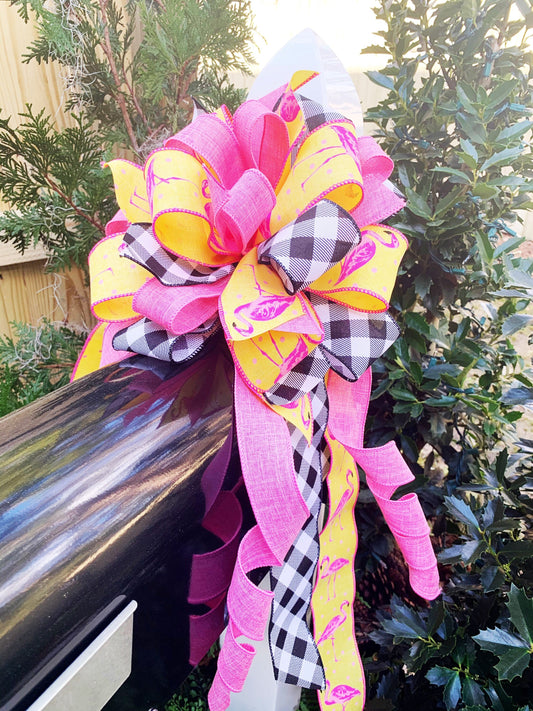 Summer Collection - Pink Flamingo, Pink Flamingo Bow, Pink Bow, Pink Flamingos, Yellow Bow, Wreath Bow, Large Bow, Mailbox Bow, Bows, Bow