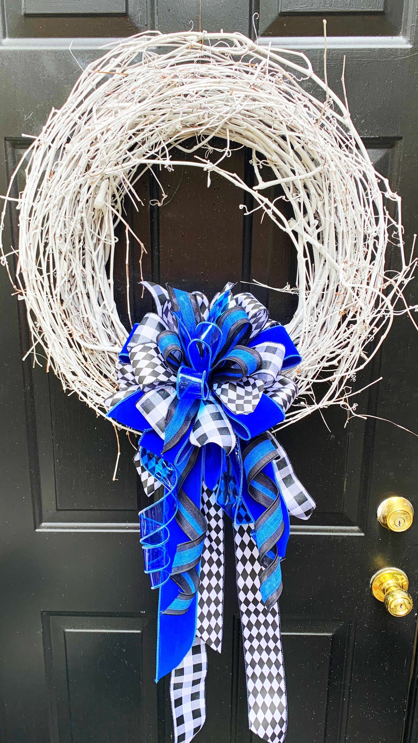 Back the Blue Bow in Blue White and Black with Multiple Patterns. Perfect for Mailbox, Door, and Wreath.