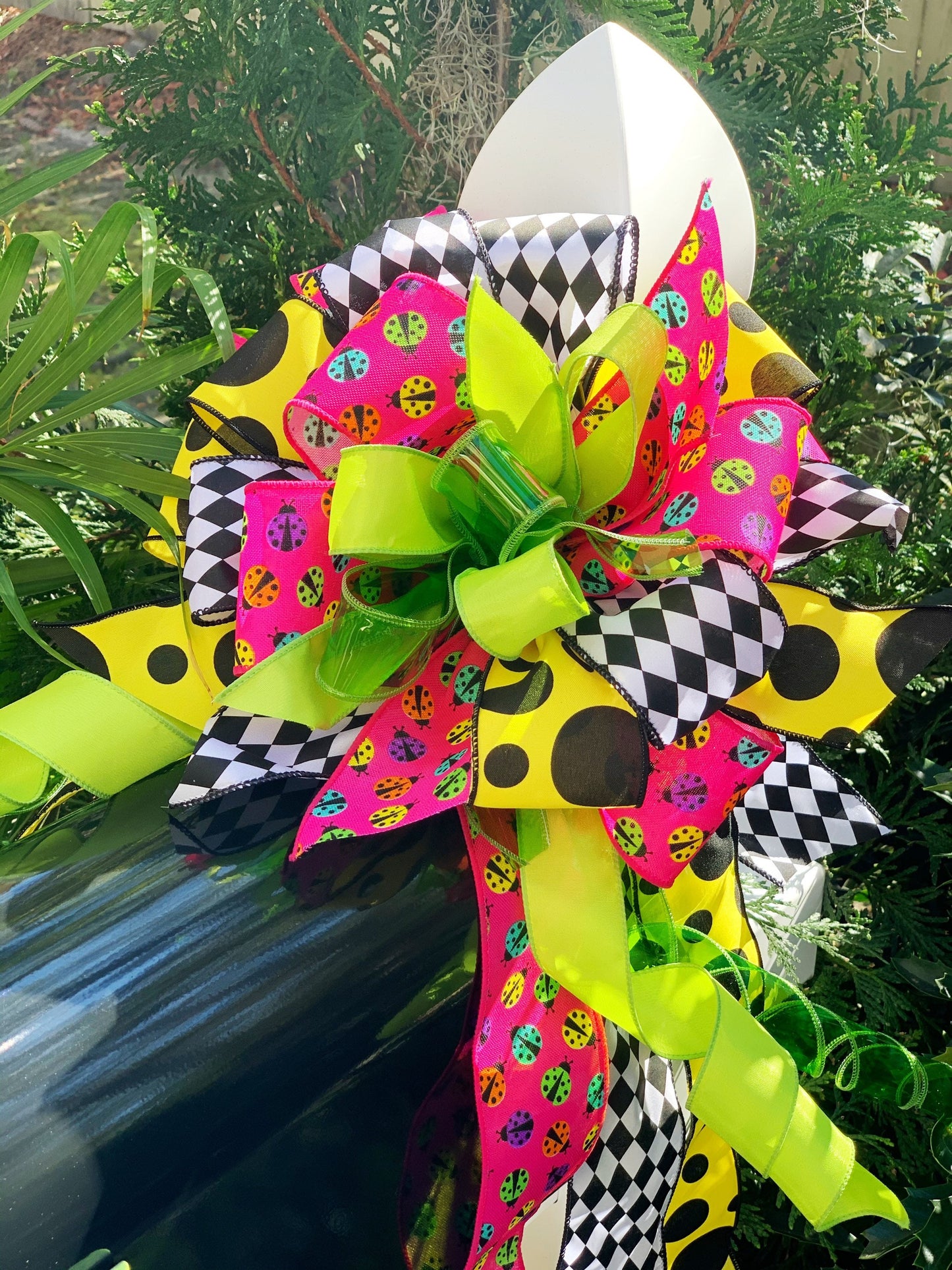 Summer Collection - Lady Bugs, Lady Bug Bow, Lady Bug Ribbon, Bow, Bows, Summer Bow, Colorful Bow, Mailbox Bow