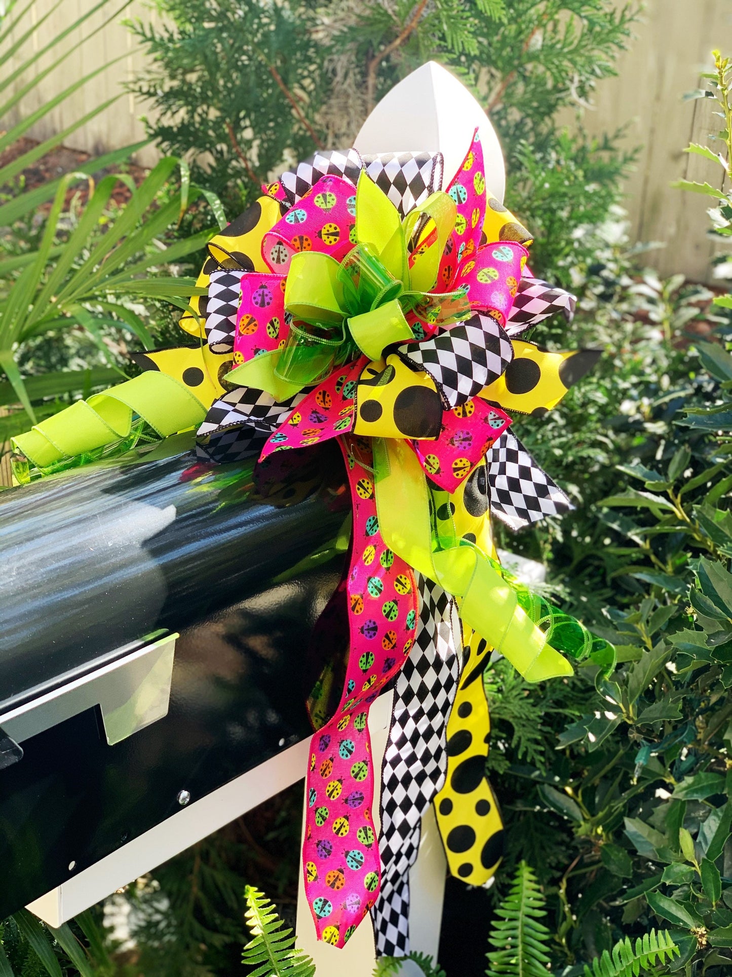 Summer Collection - Lady Bugs, Lady Bug Bow, Lady Bug Ribbon, Bow, Bows, Summer Bow, Colorful Bow, Mailbox Bow