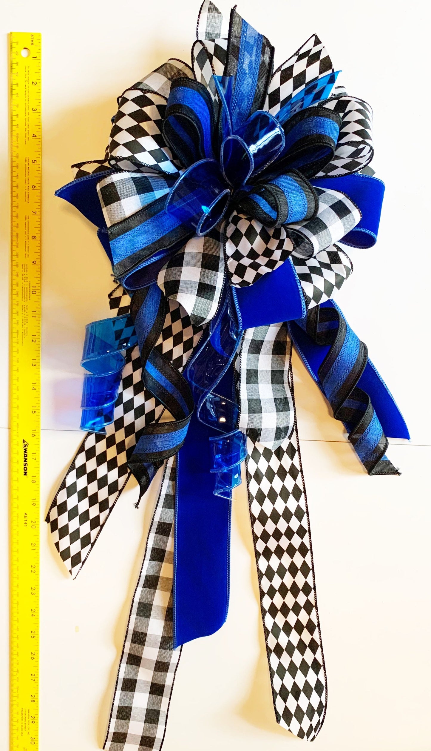 Everyday Collection- Blue/Black/White Bow, Law Enforcement Bow,Police Bow,Mailbox Bow,Wreath Bow,Blue and Black Bow,Police,Law Enforcement