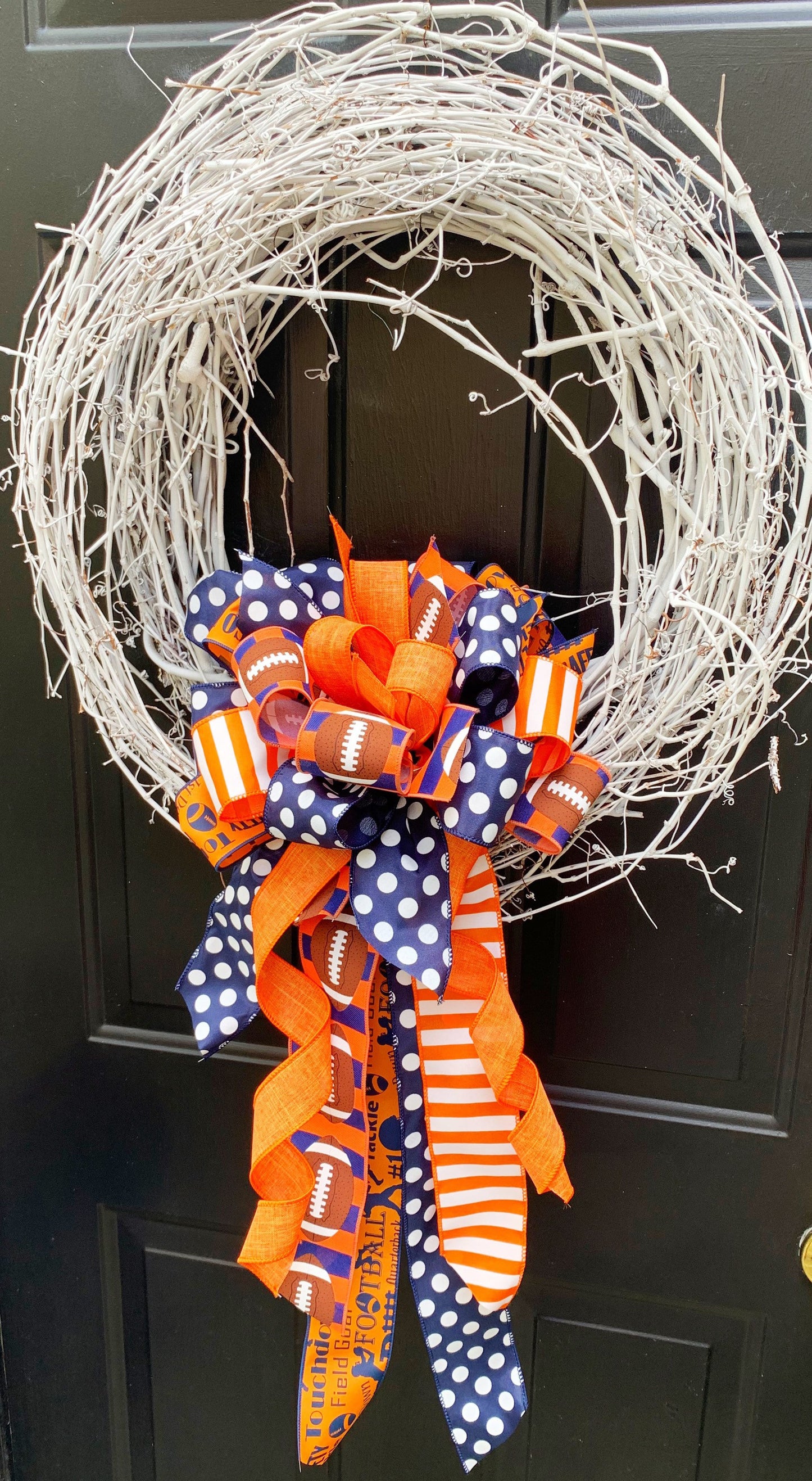 Sports Collection - Orange/Blue Bow,Orange Bow,Football Bow, Football,Decor,Mailbox Bow,Wreath Bow,Large Bow,Bow,Bows