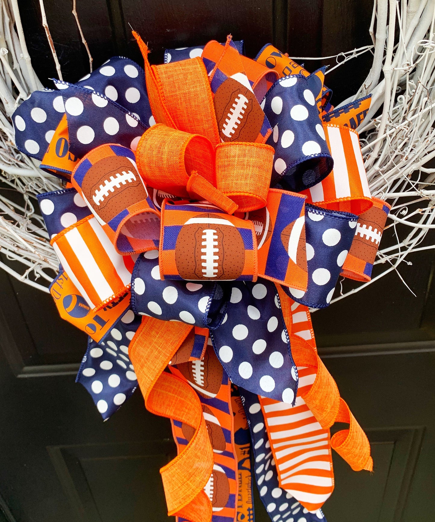 Sports Collection - Orange/Blue Bow,Orange Bow,Football Bow, Football,Decor,Mailbox Bow,Wreath Bow,Large Bow,Bow,Bows